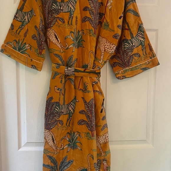 NWOT Handmade Handblock Print Cotton Velour Robe One Size - Picture 5 of 5